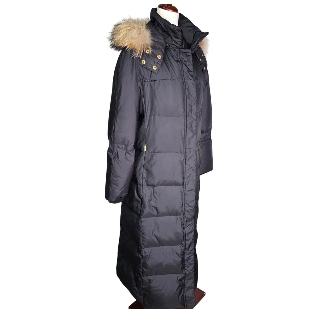Ellen Tracy Long Puffer Coat Black Racoon Fur Hood Down Fill Women's Size S/M - Picture 3 of 15
